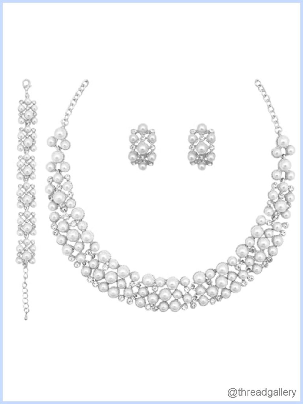 3PC Wedding Bridal Pearl Crystal Necklace Earring Bracelet Jewelry Set
